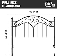 Vista 3 de Elephance - Cabecero para estructura de cama de tamaño completo, cabecero de plataforma vintage solo de metal, altura ajustable, resistente y Negro