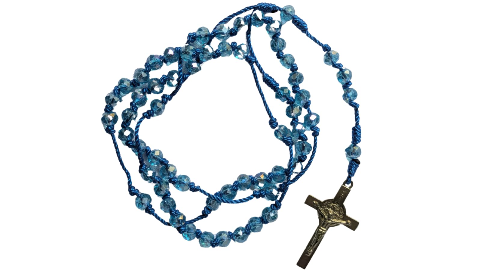 Slymet - Handcrafted Crystal Rosary, Blue Glass Beads 6mm with Metal Cross Pendant 2-3cm, Japamala, Kontha, free size-picture-17