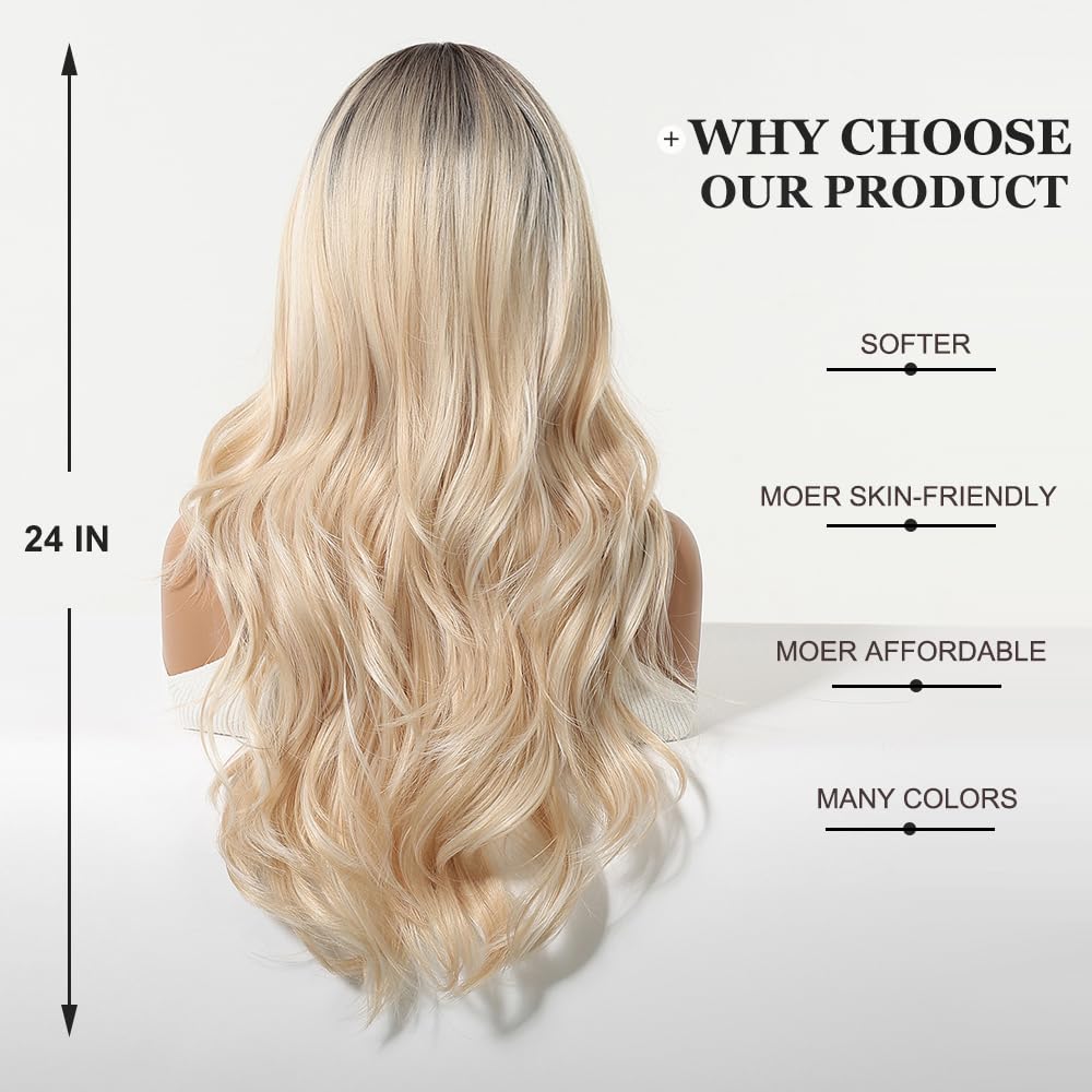 Esmee Parrucche Lunghe Ondulate con Ombre Biondo per Donne con Frangia Capelli Sintetici Naturali per Uso Quotidiano e per Feste