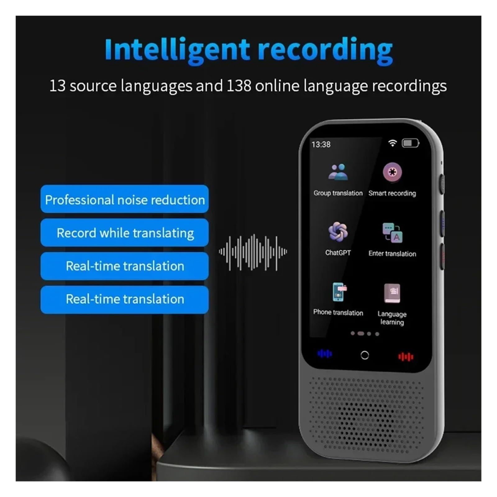 Appareil de traduction de langue portable et traduction vocale de 138 langues, 16 traductions hors ligne, interprétation simultanée