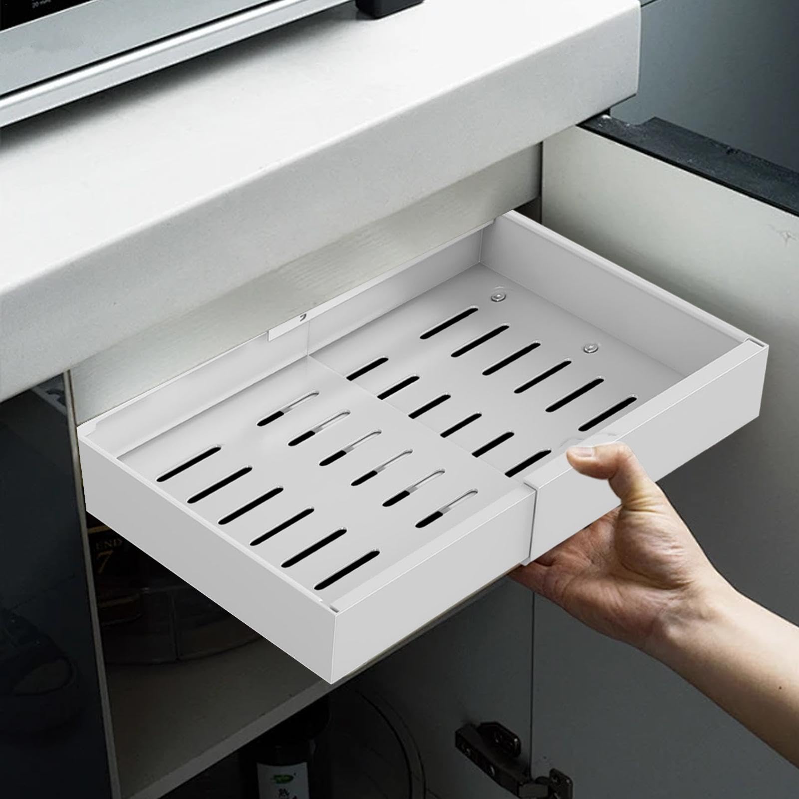 Cajones Extraíbles De Cocina,Organizador De Gabinete De Baño | Cajón De Rejilla De Metal Expandible Sin Taladro - Almacenamiento En Estante De Gabinete De Acero Al Carbono Sin Perforaciones, Organizad