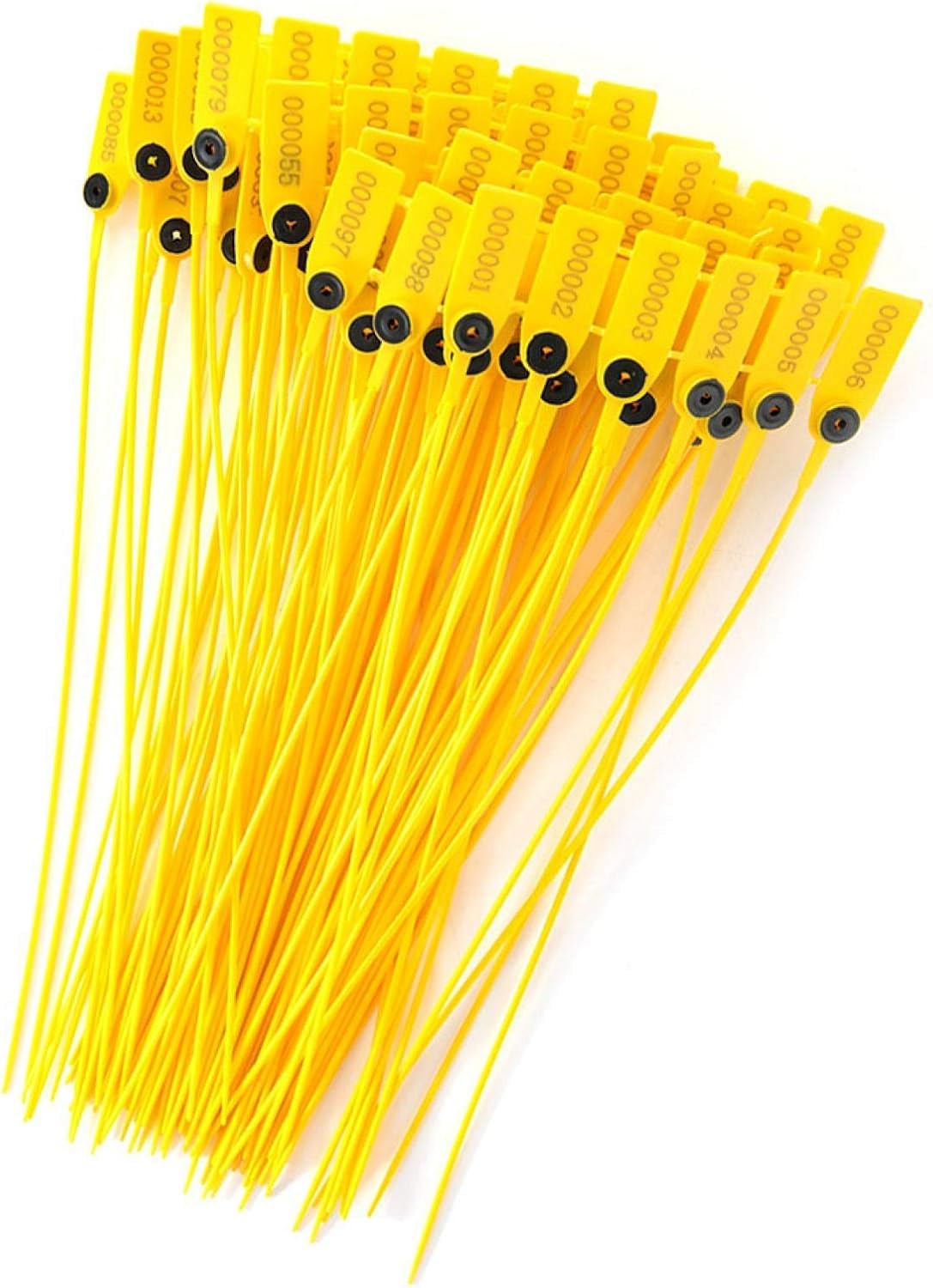 Lot de 100 étiquettes de joint en plastique jaune pour camion de transport, étiquette de sécurité en plastique, étiquette de 40 cm, attaches de câble avec numéro