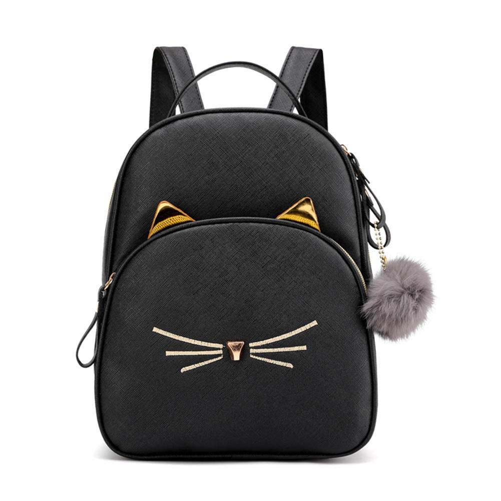 Crgangzy Women's Black Teenagers Backpack Leather School Bags Girl Cartoon Square Satchel (Black)