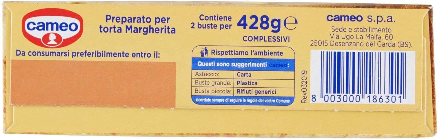 Cameo Torta Margherita Italienische Kuchenmischung, traditionelles Rezept, 188 g, 6 Stück, inklusive Schlüsselanhänger