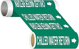 ComplianceSigns.com Chilled Water Return (White Legend On Green Background) ASME A13.1 Pipe Label Decal, 12 inch x 30 ft., 1.25 inch Letters on Vinyl
