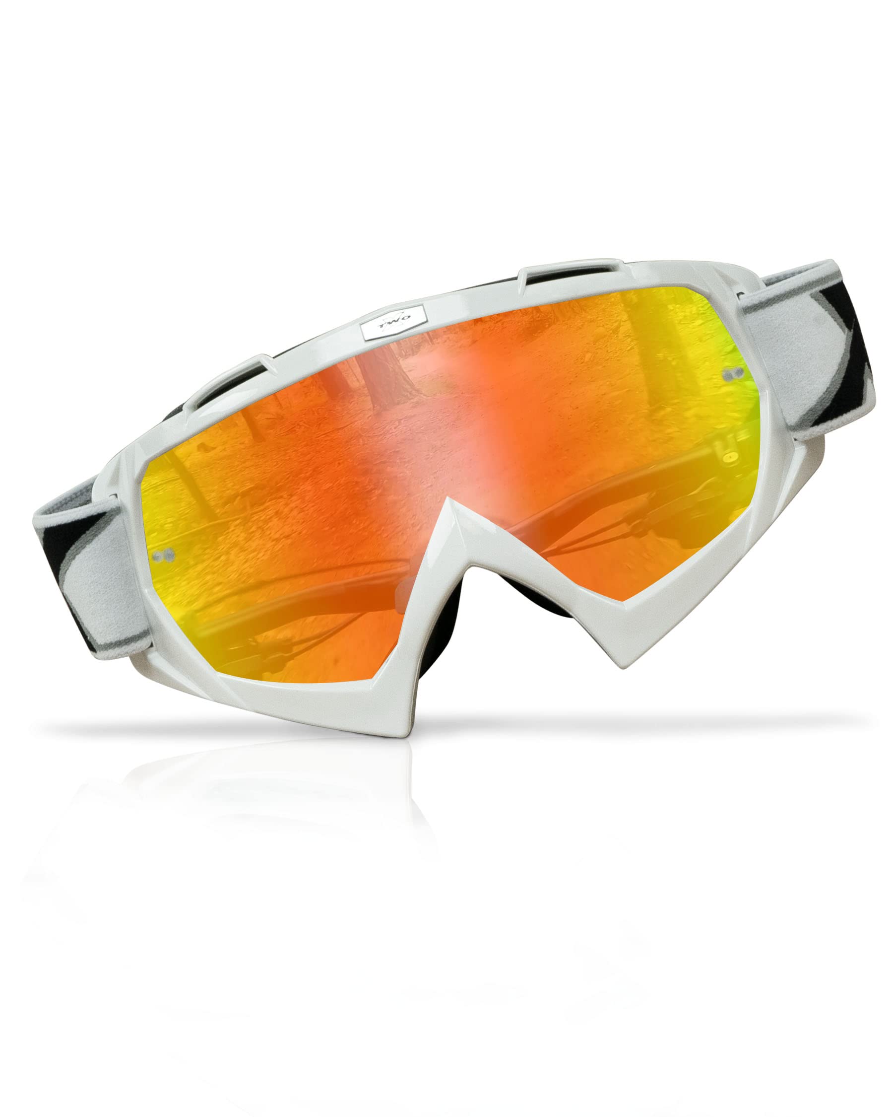 Two-X Race Masque de Cross Iridium Rouge Jaune Effet miroir - Lunettes Motocross Enduro Verre effet miroir Moto Lunettes Anti rayures lunettes de protection pour motocross