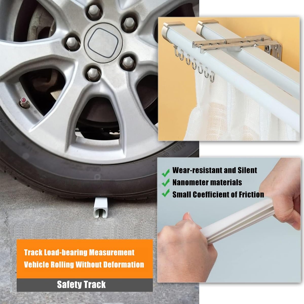 Aluminiowy system podwójnych gąsienic - uchwyt ścienny/sufitowy do salonu, sypialni, kabiny prysznicowej - 4,0 m (13,1 ft) białe pręty i szyny