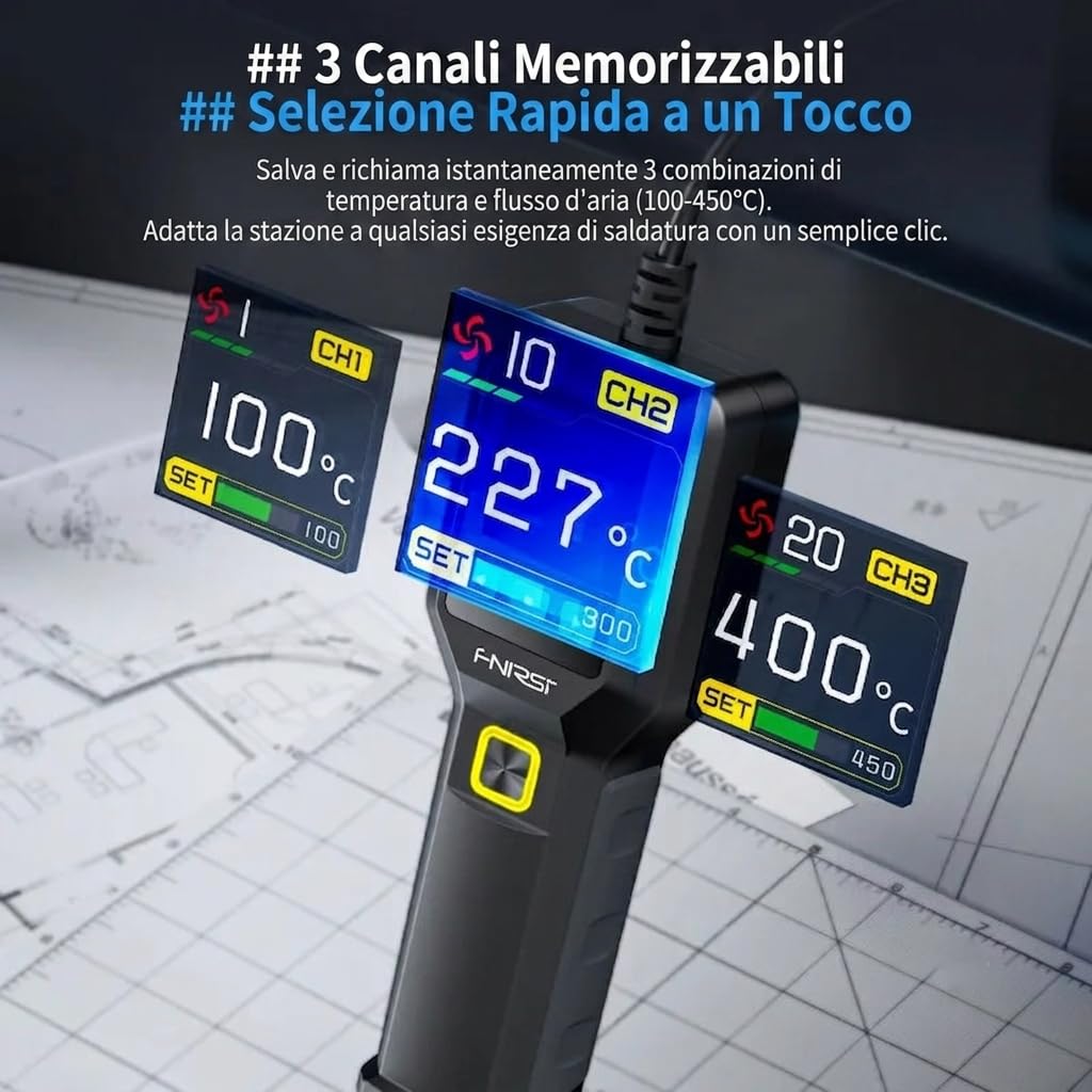Pistola ad Aria Calda 550W con Controllo PID e Display LCD – Stazione di Saldatura Professionale per Elettronica SMD, 3 Preset, Smart Sleep, Flusso Aria Regolabile