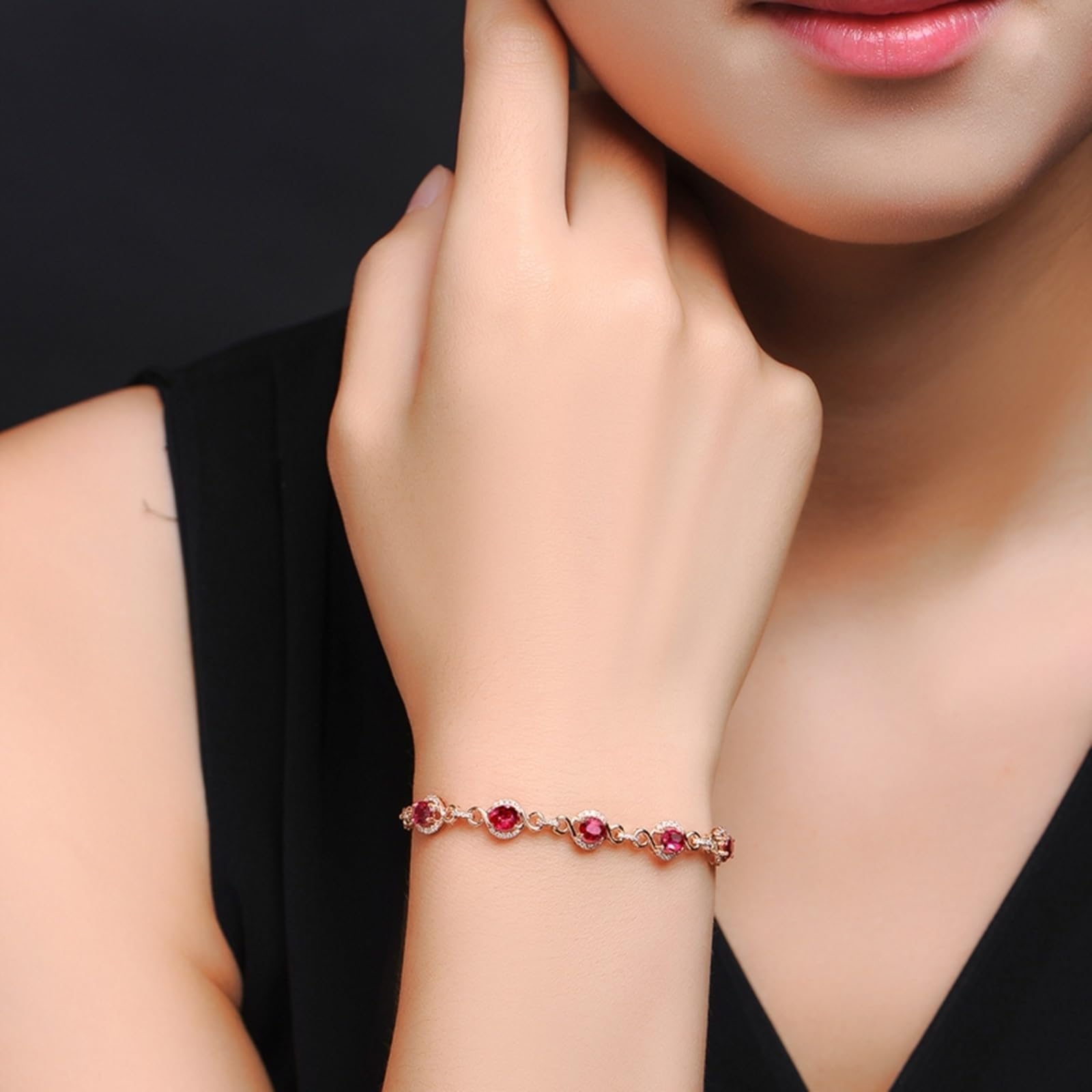 Bracciali Oro Rosa 18k/14k/9k, Bracciale con Rubino 2.15ct 16-18 cm Estensione 4 cm con Diamante, Braccialetti Donna Fidanzati