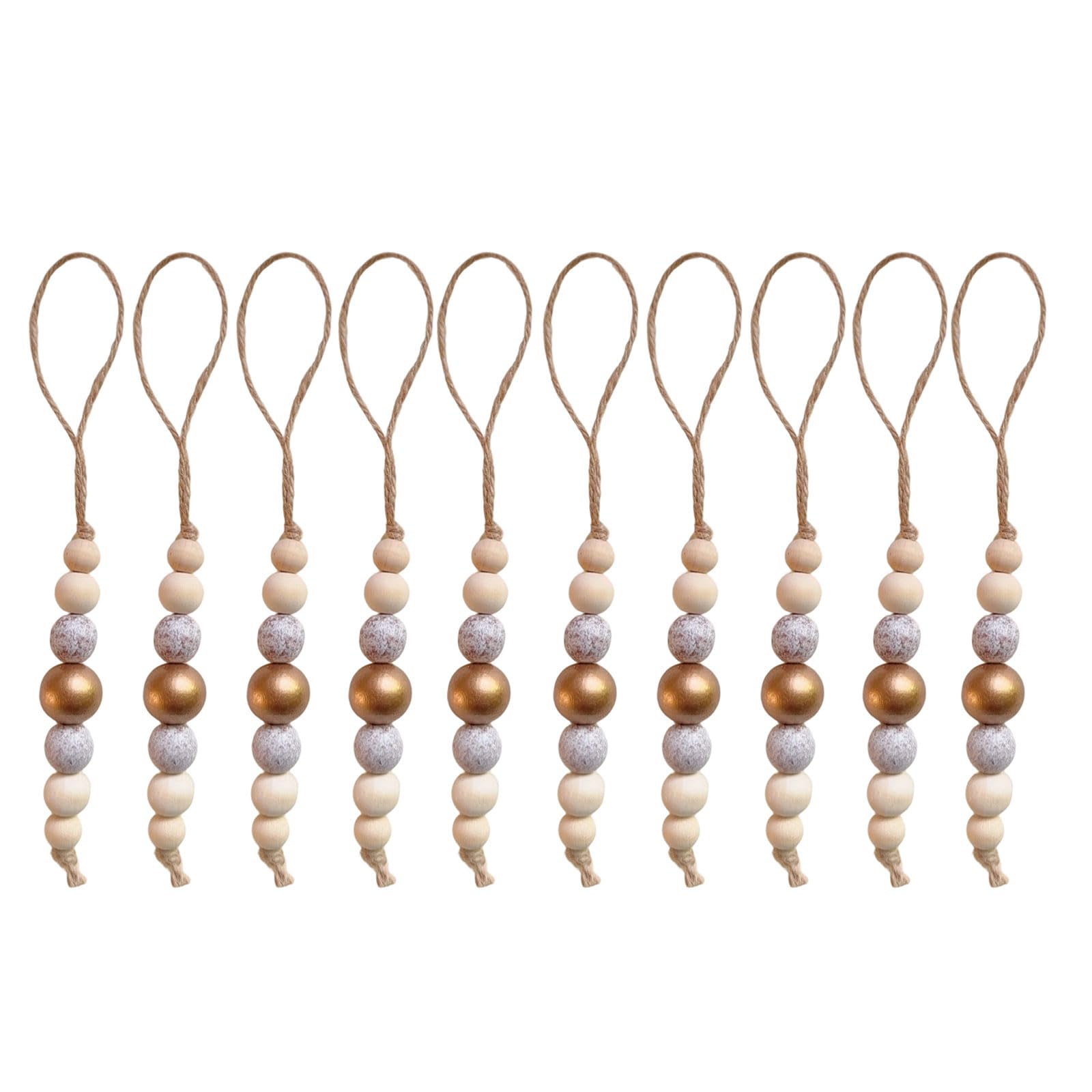 hogtnd 10 Pieces Wooden Beads Christmas Ornaments with Rope for Indoor Outdoor Christmas Decoration Bead Decoration
