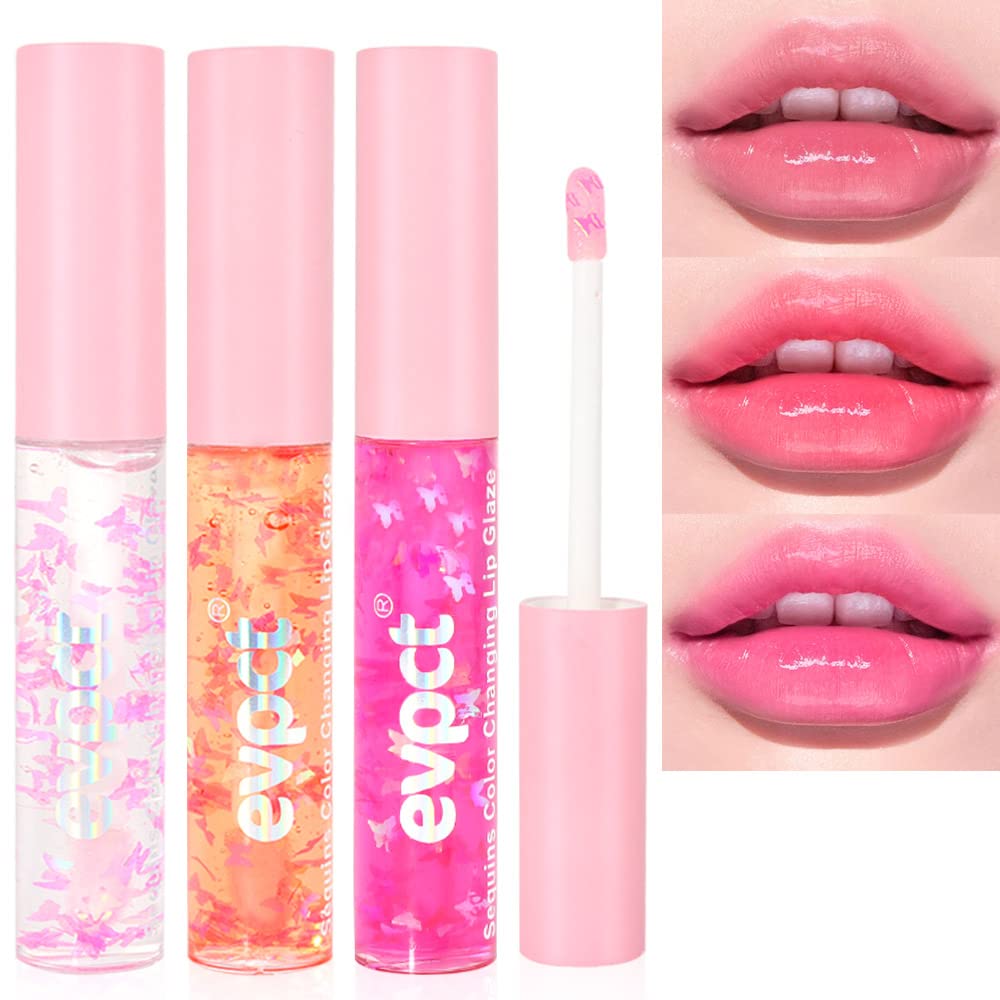 BINGBRUSH 3 Pcs Color Changing Lip Gloss lipstick, Pink