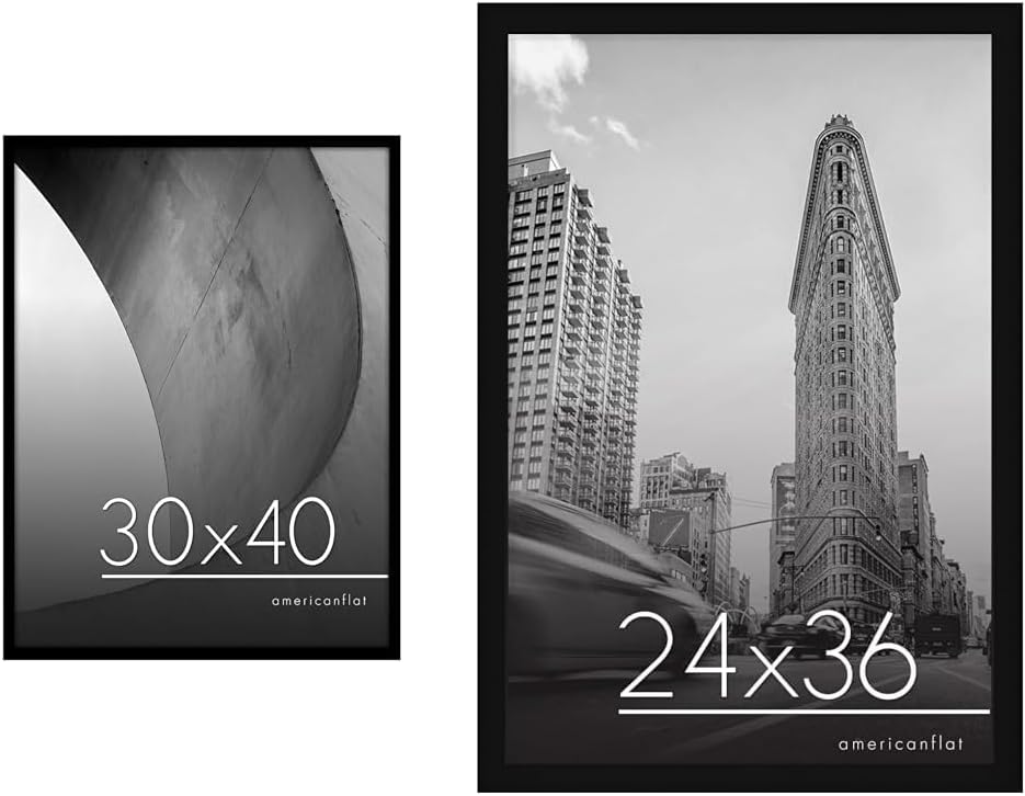 Americanflat Photo Frame Bundle - 30x40 Black Picture Frame with Polished Plexiglass and 24x36 Black Poster Frame with Engineered Wood