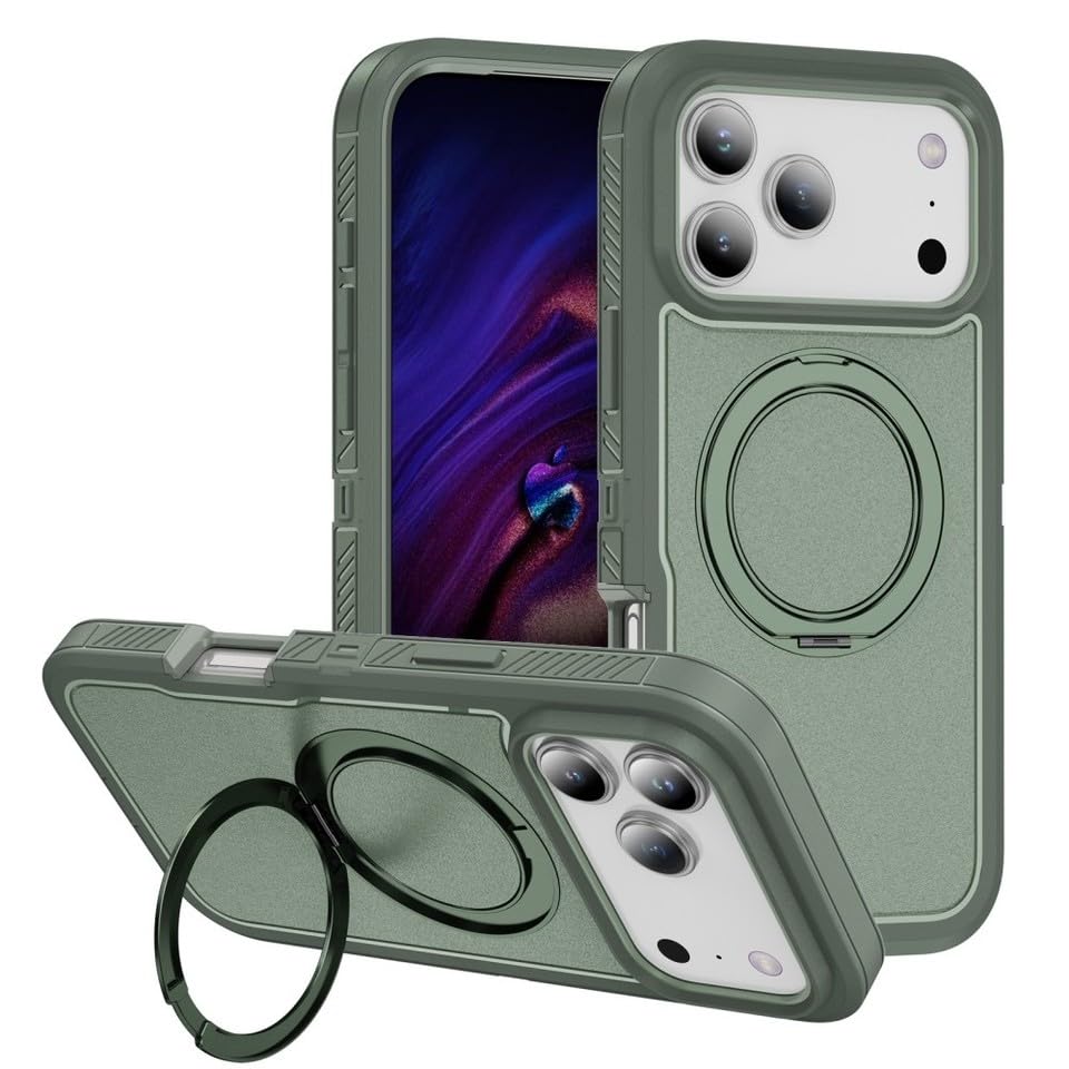 Coque iPhone 12 Pro Max verte avec anneau support pour visionner vos vidéos partout