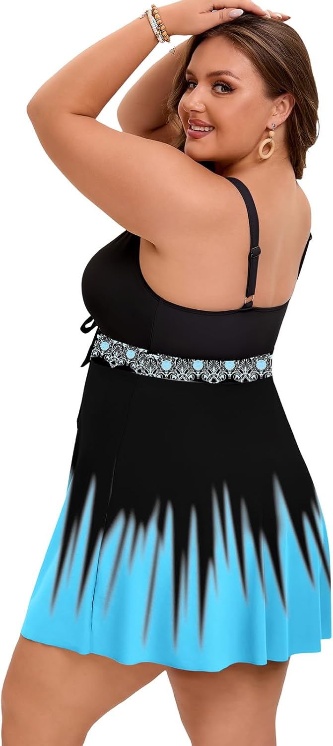 Arolina Plus Size Swimdress for Women High Waisted Tummy Control Tankini Bathing Suits Two Piece Swimsuits with Boyshorts - Image 4