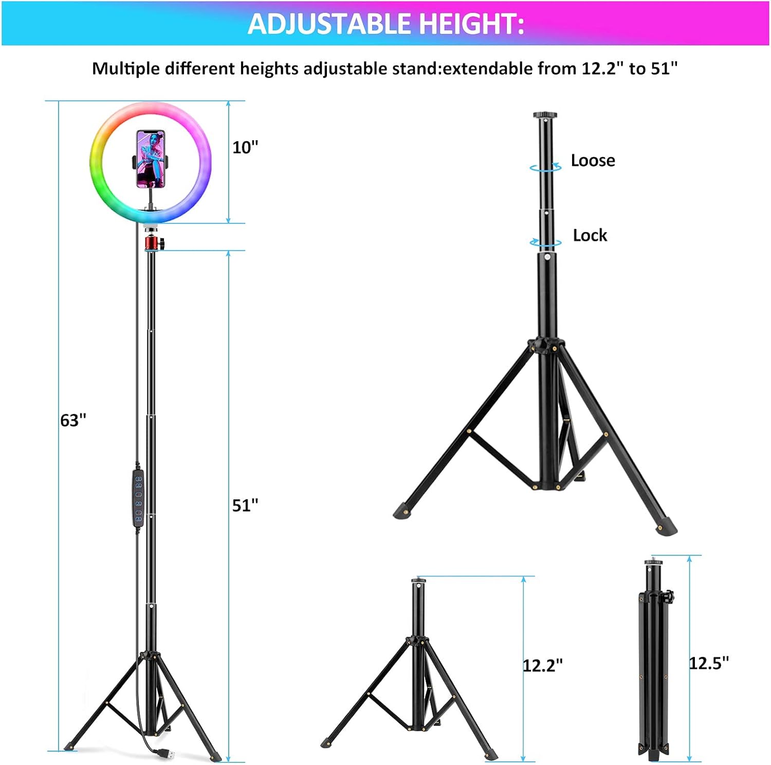 Exclusive UEGOGO Ring Light Kit 10.2 inch 10w 3000-6000k RGB LED Selfie Light with 12.2-51 Stand, Remote Shutter and Phone Holder for Video Conference Lighting, Selfie, Party, YouTube, TikTok Crazy Clearance UEGOGO Ring Light Kit 10.2 inch 10w 3000-6000k RGB LED Selfie Light with 12.2-51 Stand, Remote Shutter and Phone Holder for Video Conference Lighting, Selfie, Party, YouTube, TikTok