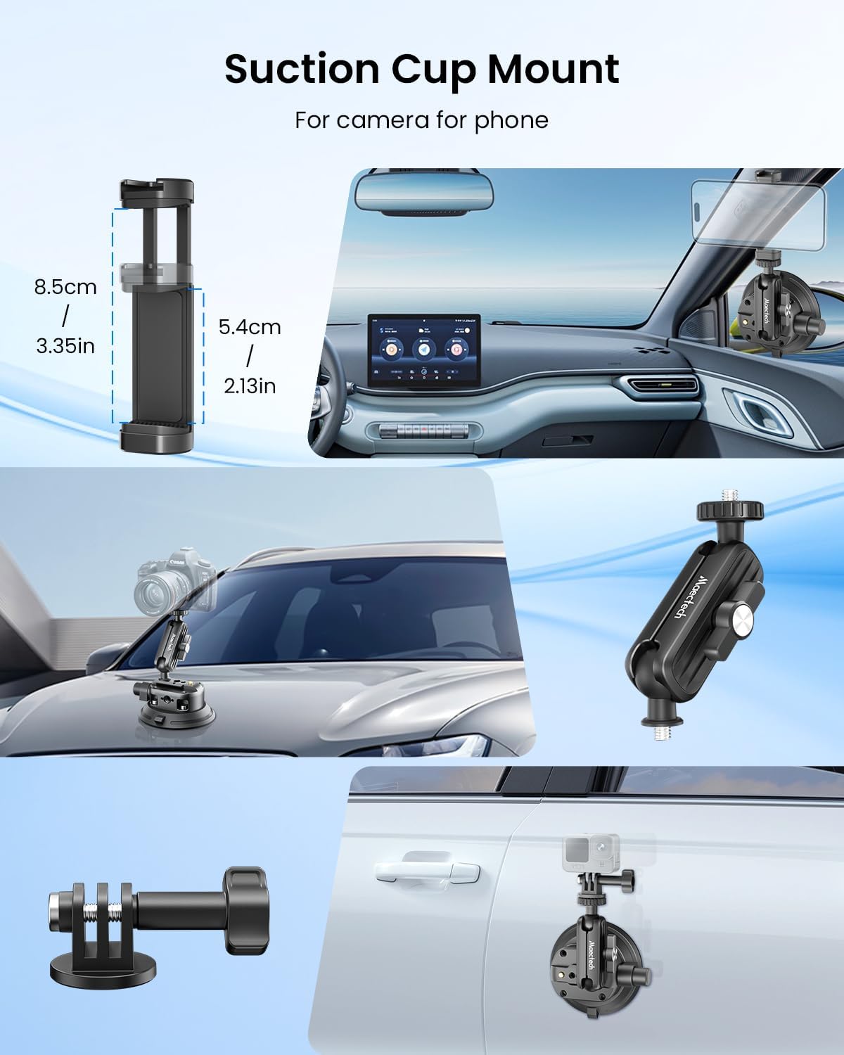 4" Suction Cup Mount with Magic Arm for Car Camera Mount for Go pro Windshield Phone Holder for Insta 360 Action Camera Accessories