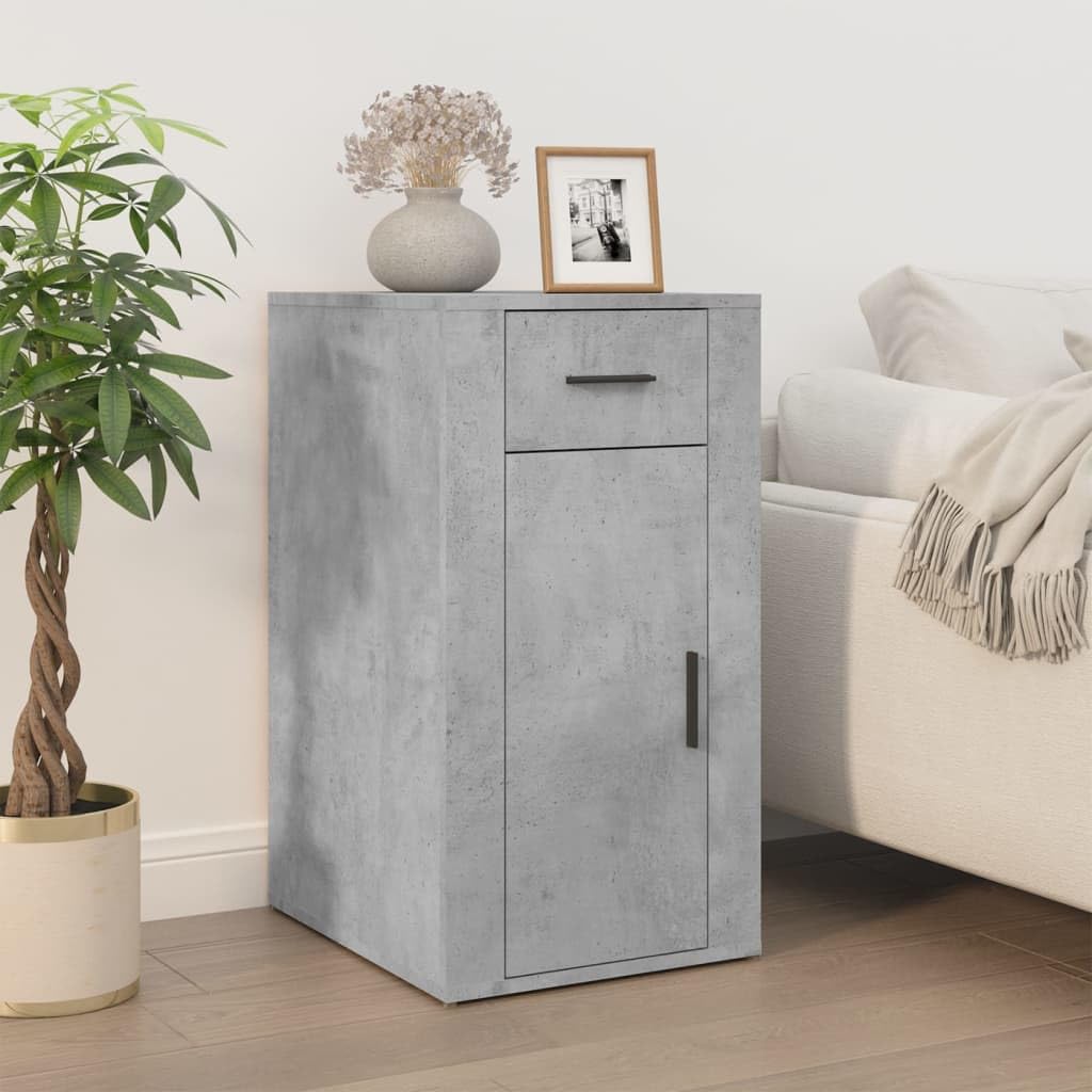 Escritorio con gabinete de madera procesada gris hormigón para estudio y