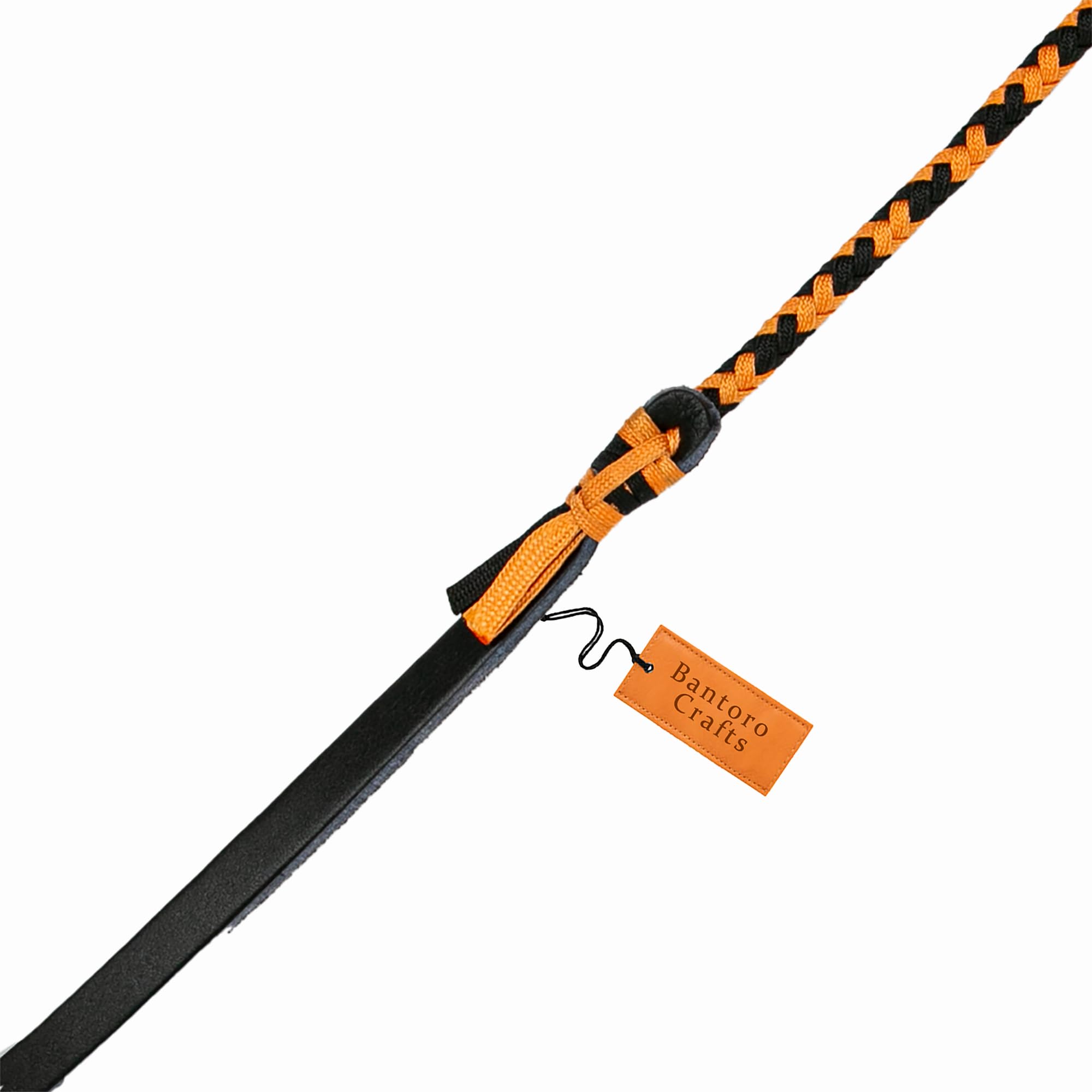 Schwarz und Orange Paracord-/Nylon-Peitsche, Bullenpeitsche, 16 Zöpfe, geflochtener Lederbauch und Lederpolster im Inneren, Laute knackende Peitsche
