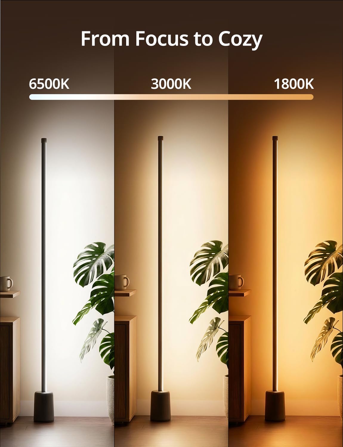 Ailofy Lampada da terra angolare, lampada LED RGBW da 1500 lm, compatibile con Alexa e Google Assistant, 16 milioni di colori fai da te, sincronizzazione musica, controllo app, moderna lampada da