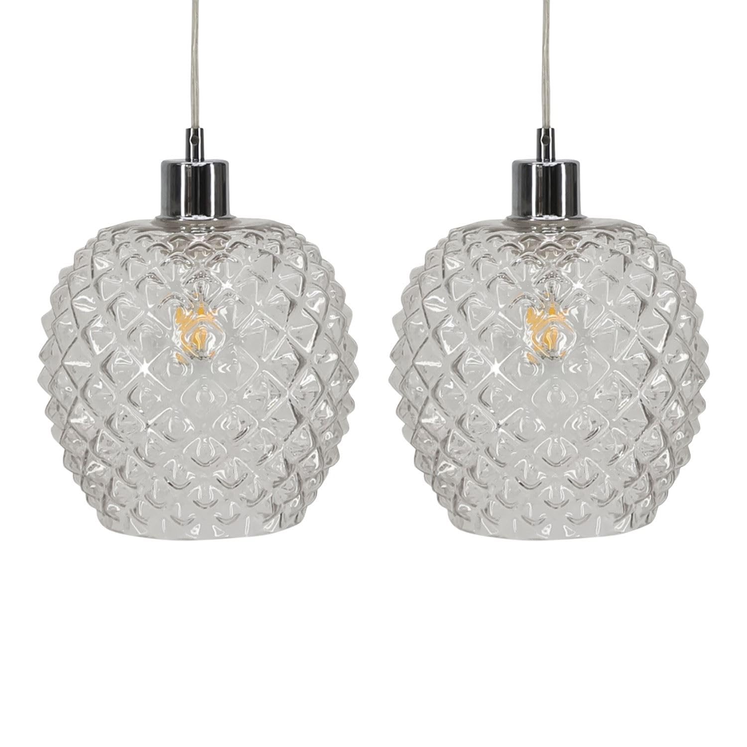 firstchoicelighting Set of 2 Glass Easy Fit Ceiling Lightshades or Pendant Shades, Clear Textured Glass, Height 21cm Diameter 19cm