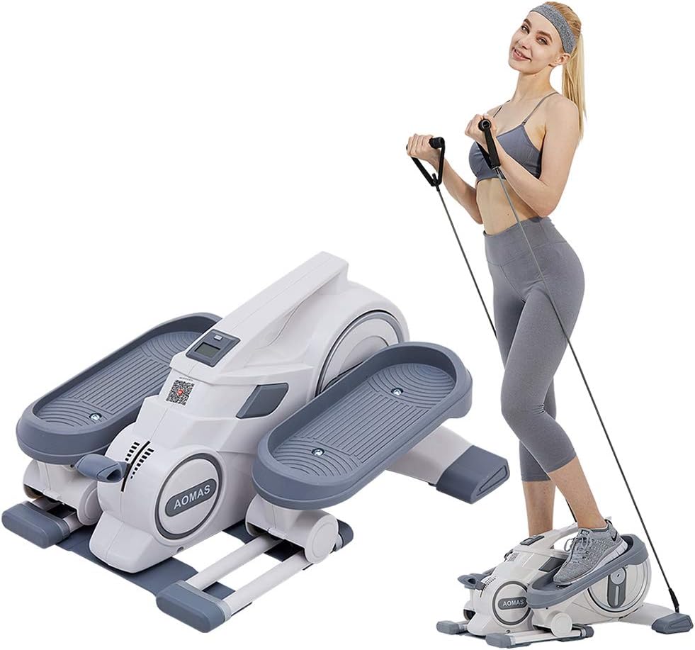 Mini Elliptical Machine with Resistance Bands, Whisper-Quiet Compact Strider, Display Monitor, Adjustable Magnetic Resistance, Portable Handle