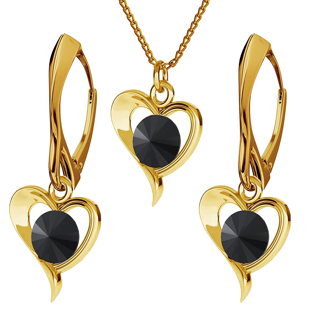 Set di gioielli in argento Sterling 925 placcato oro 24 K con cristalli, cuore – orecchini da donna – collana con ciondolo