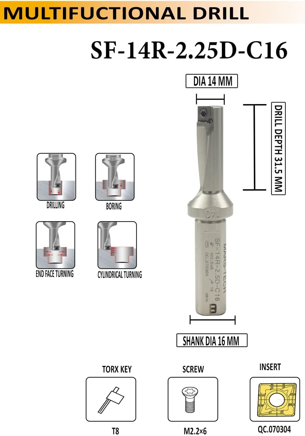 Buyohlic New All in One - Multifunction Drill, External Turning & Internal Boring (Dia 14 mm-Right Hand-Long 45 mm)