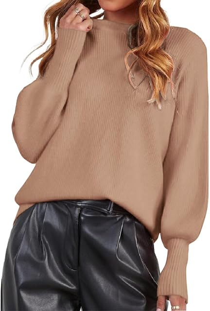INFITTY Womens Sweater Crew Neck Long Sleeve Casual Loose Ribbed Knit Pullover Oversized Sweaters Tops