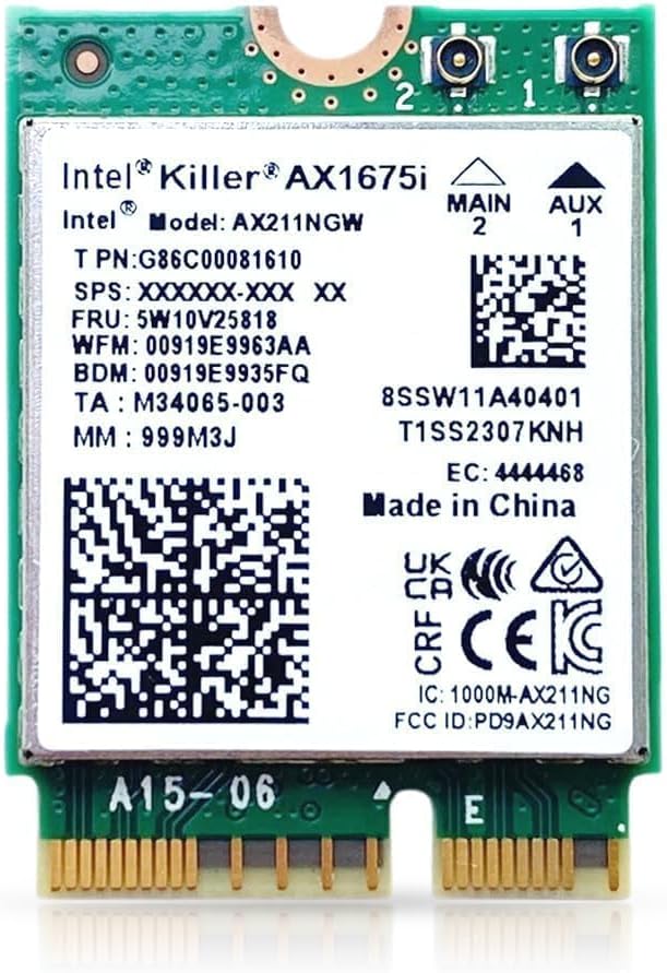 AX1675i Killer Series Upgraded WiFi 6E Adapter | Gaming WiFi Adapter | CNVio2 M.2 Wifi Card | 2.4 Gbps WiFi for PC | Bluetooth 5.3 Support | Requires Intel 11th+ Gen CPU