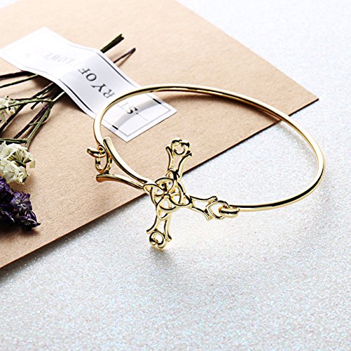 Image of 10K Gold Rose Gold Silver Plated Sideways Cross Wrap Buckle Bangle Bracelet