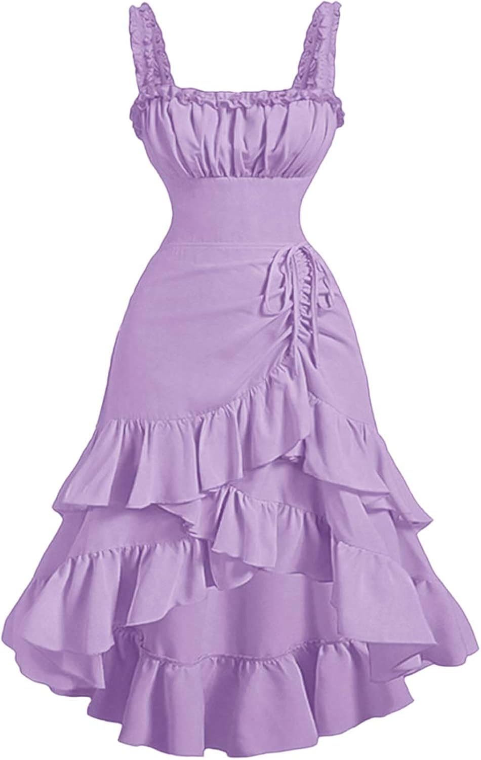 Women's Sleeveless Midi Dress Square Neck Ruffle Tiered Flowy A Line Casual Dresses Solid Color Summer Fall Clothes