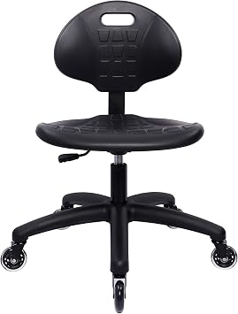 Table Height Chair/Stool-Easy to Clean! Deluxe Ergonomic Polyurethane Chair. 5" of Height Adj 16.5"-21.5" 450 lb Capacity. Automotive, Lab, Garage, Home, Office Rubber Roller, Black