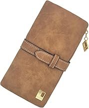FuninCrea Purses for Women PU Leather Long Womens Bifold Wallet with Zipper Pocket Multi Slots for Work Travel, brown, Modern
