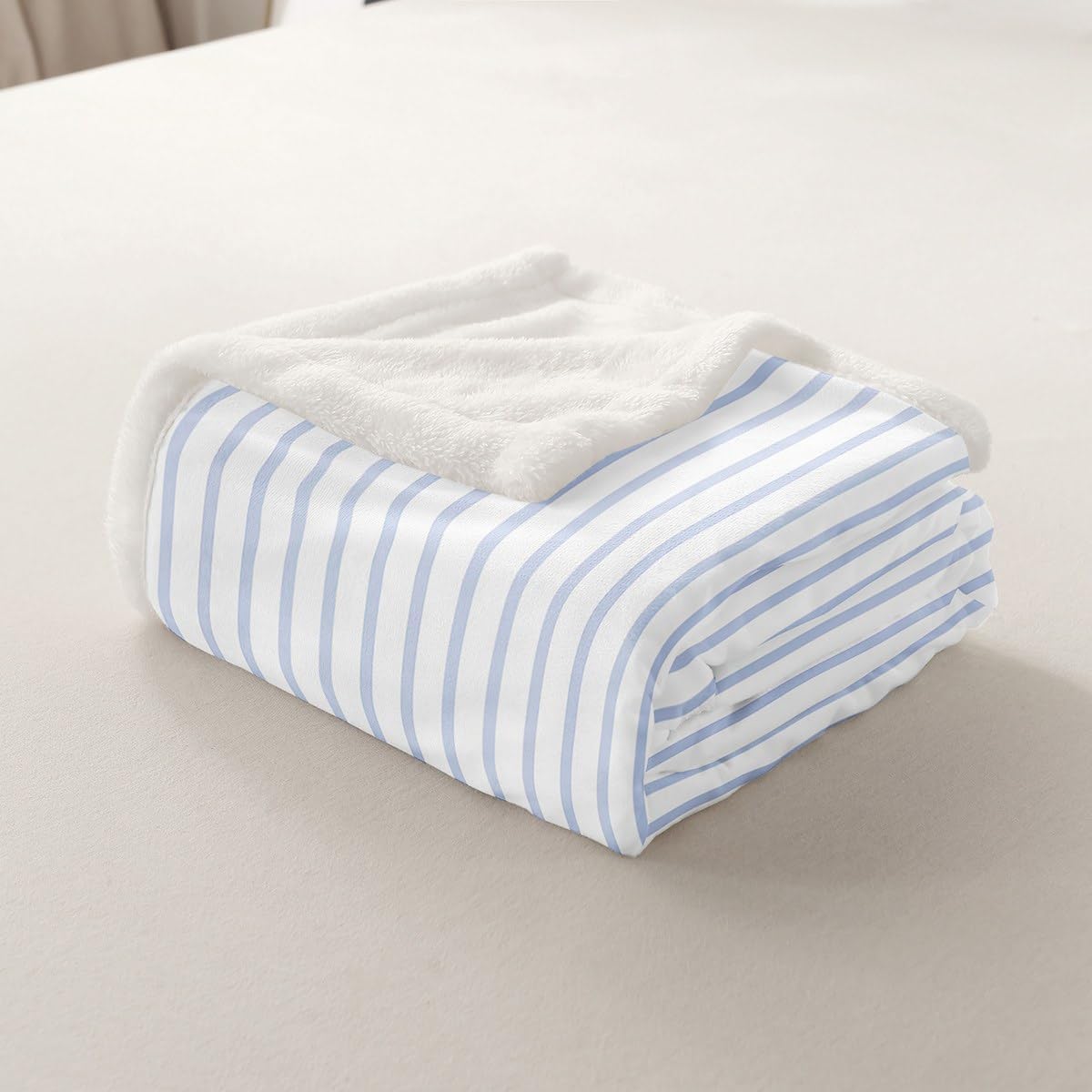 Erosebridal Blue and White Striped Fleece Blanket Queen 90x90 | Modern Striped Sherpa Blanket Geometric White and Blue Pinstripe Fuzzy Plush Throw Minimalists Stripes Decor