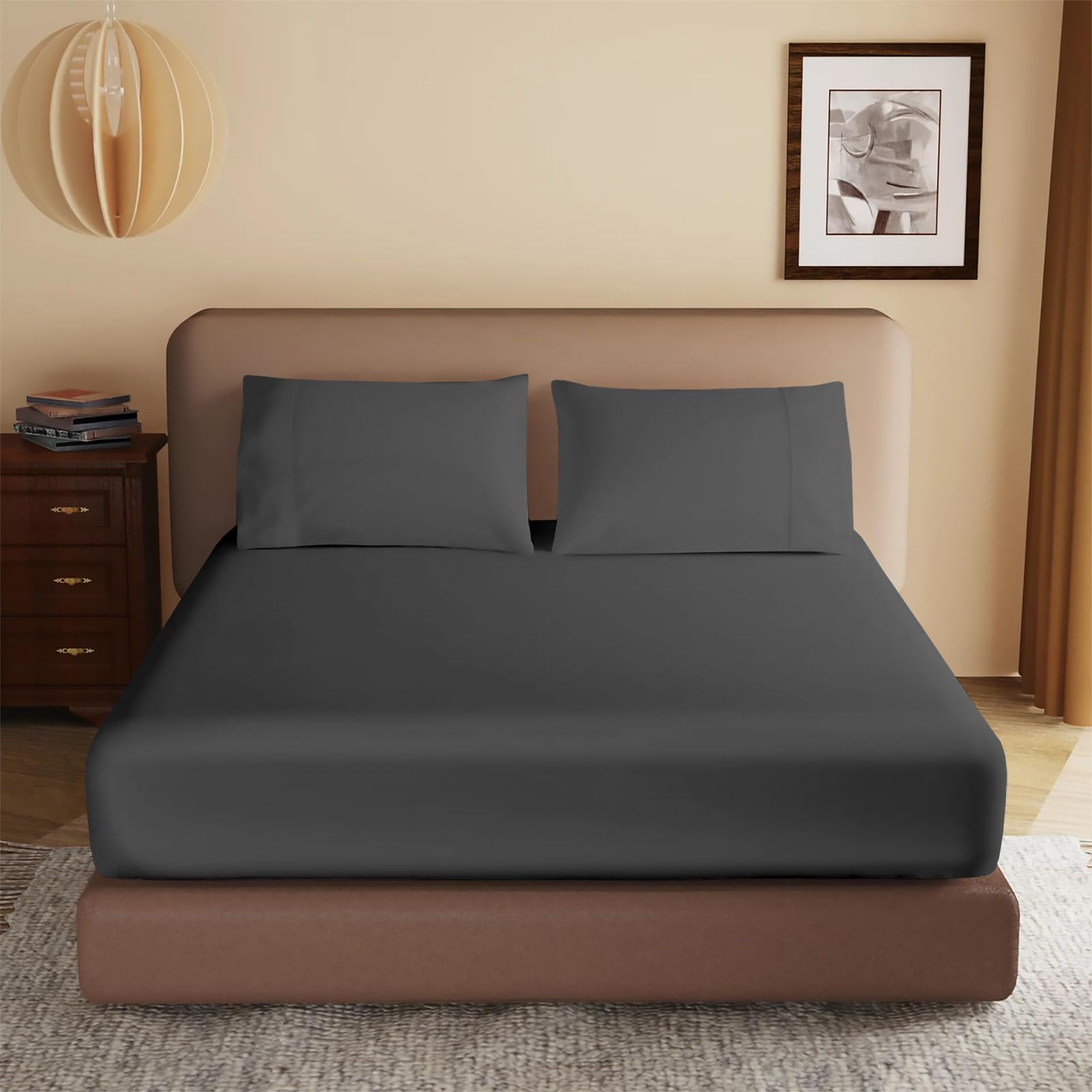 100% Egyptian Cotton Small Double Size Fitted Sheet, Easy Care 40cm Extra Deep Fitted Bed Cover, 400 Thread Count Luxury Small Double Bed Sheets