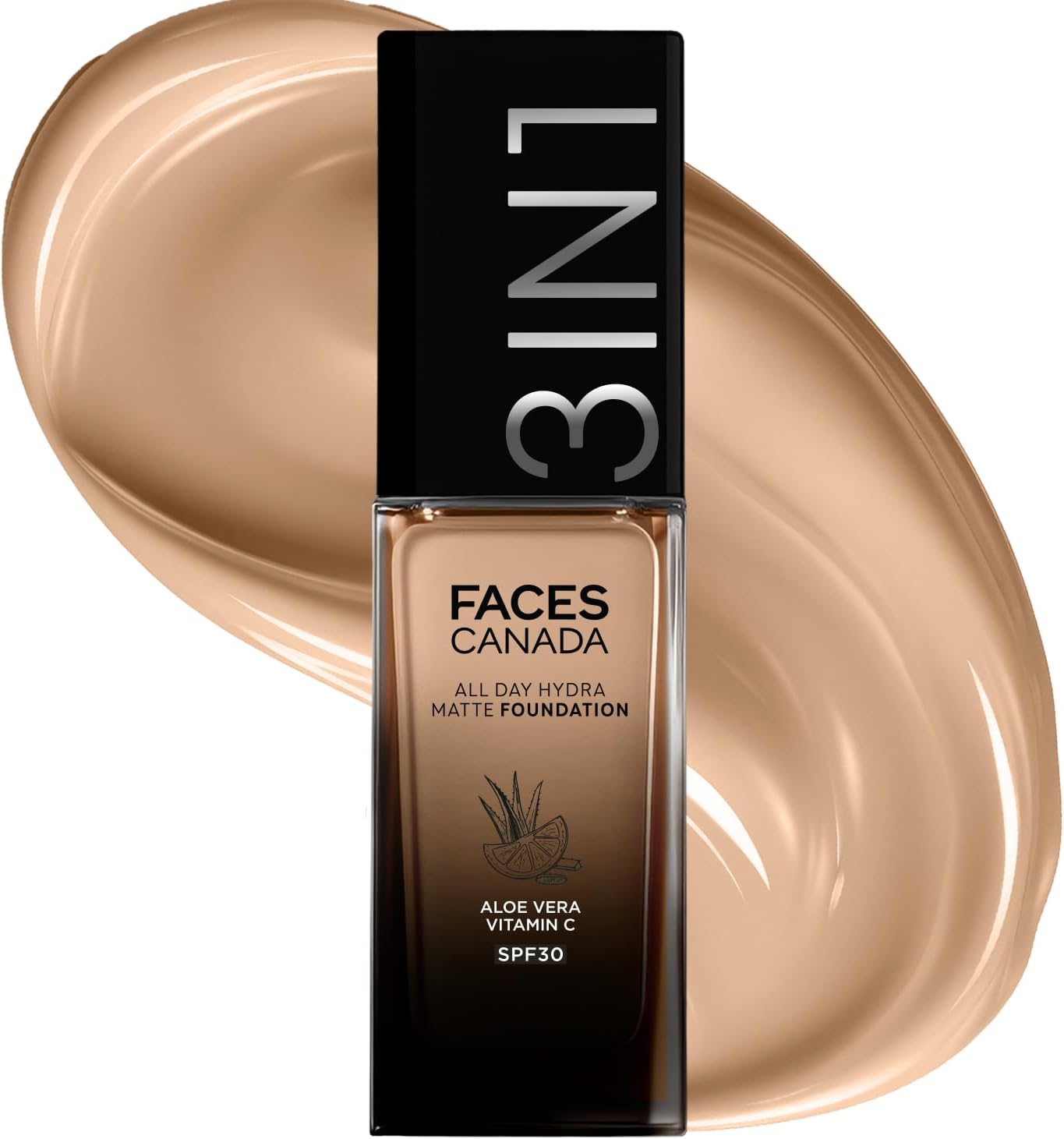 FACESCANADA All Day Hydra Matte Foundation|3-In-1 Foundation + Moisturizer + Spf 30|24 Hr Aloe Hydration & Vitamin C|10Hr Long Wear|Medium To High Buildable Coverage|Medium Natural 022|25Ml - Cream