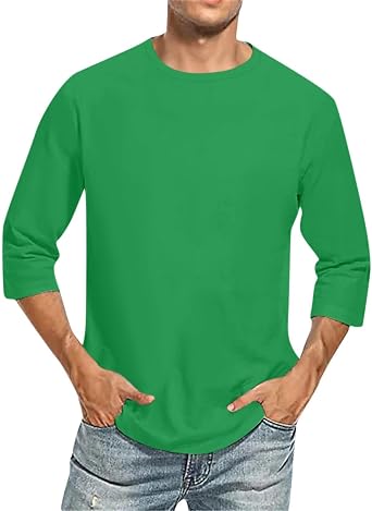 Slim Fit Shirts for Men 3/4 Sleeve Crewneck Solid Casual Shirt Summer Loose Fit Holiday Shirt Outfit Clothes 2025