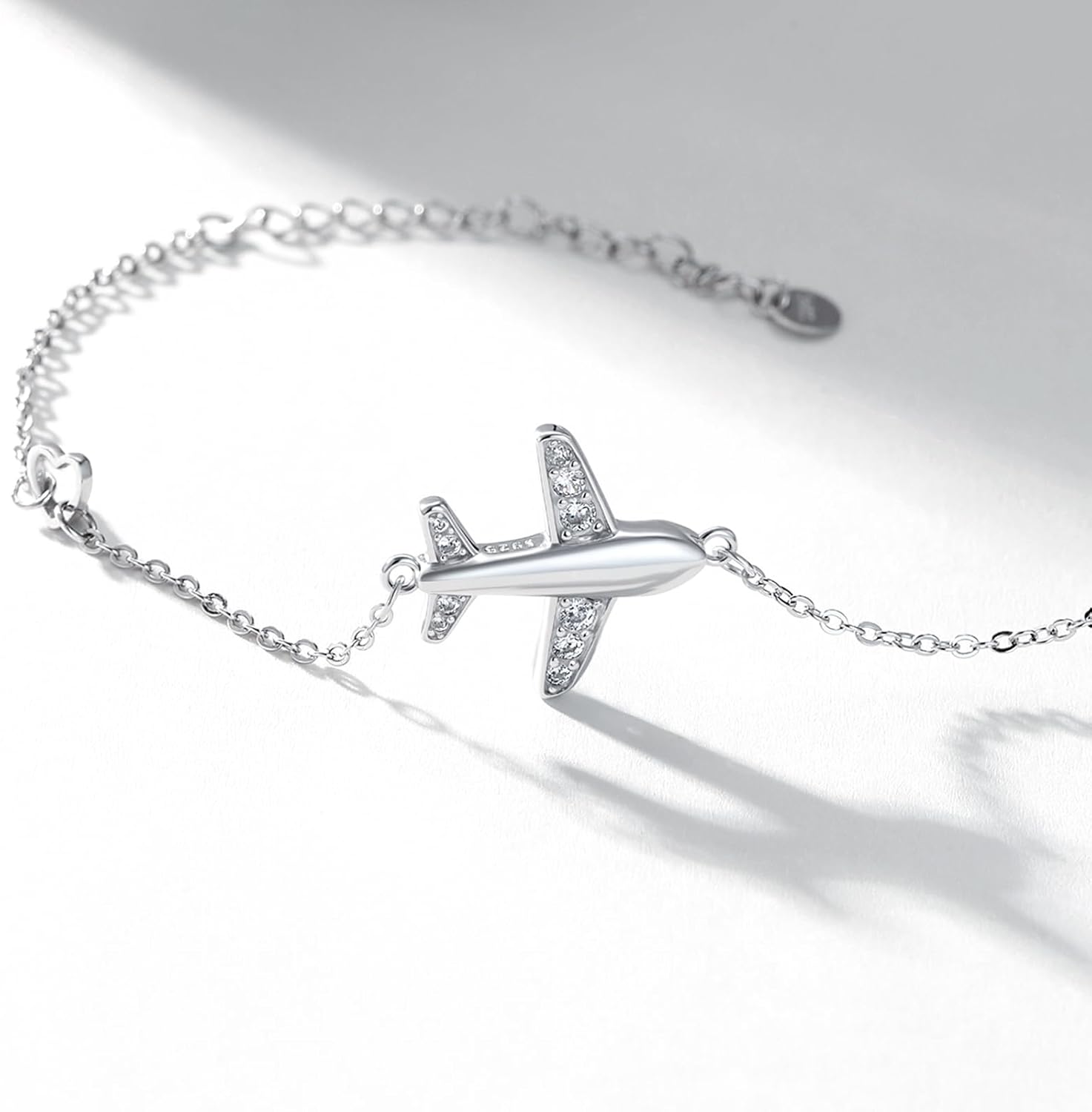 Airplane Bracelet 925 Sterling Silver Fly Plane Adjustable Charm Link Bracelets Statement Chain Airplane Airline Jewelry Gifts Souvenir for Women Stewardess Flight Attendants Pilots World Travel Flight