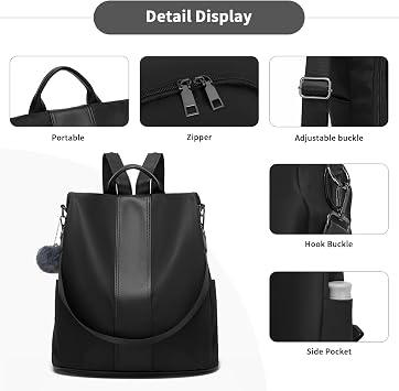 Miss Lulu Backpack Womens, Anti-Theft PU Rucksack Bags for Ladies | Lightweight Water-Resistant Convertible Shoulder Bag, Rear Anti-Theft Design, Fits 15.6-Inch Laptop for Work Travel School