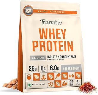 Pro Blend Whey Protein Powder Isolate & Concentrate | 100% Light & Clean Protein Powder | 26g Protein | 6g BCAA | 12.52g EAA | No added sugar | Kesar Badam 2lbs (907g)