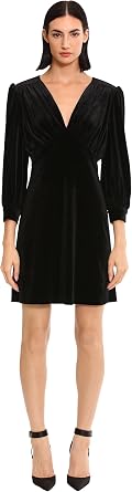 Donna Morgan Cocktail Dress, Long Sleeve, Empire Waist Velvet Dress, Party Event Occasion, Date Night Out Guest of Womens