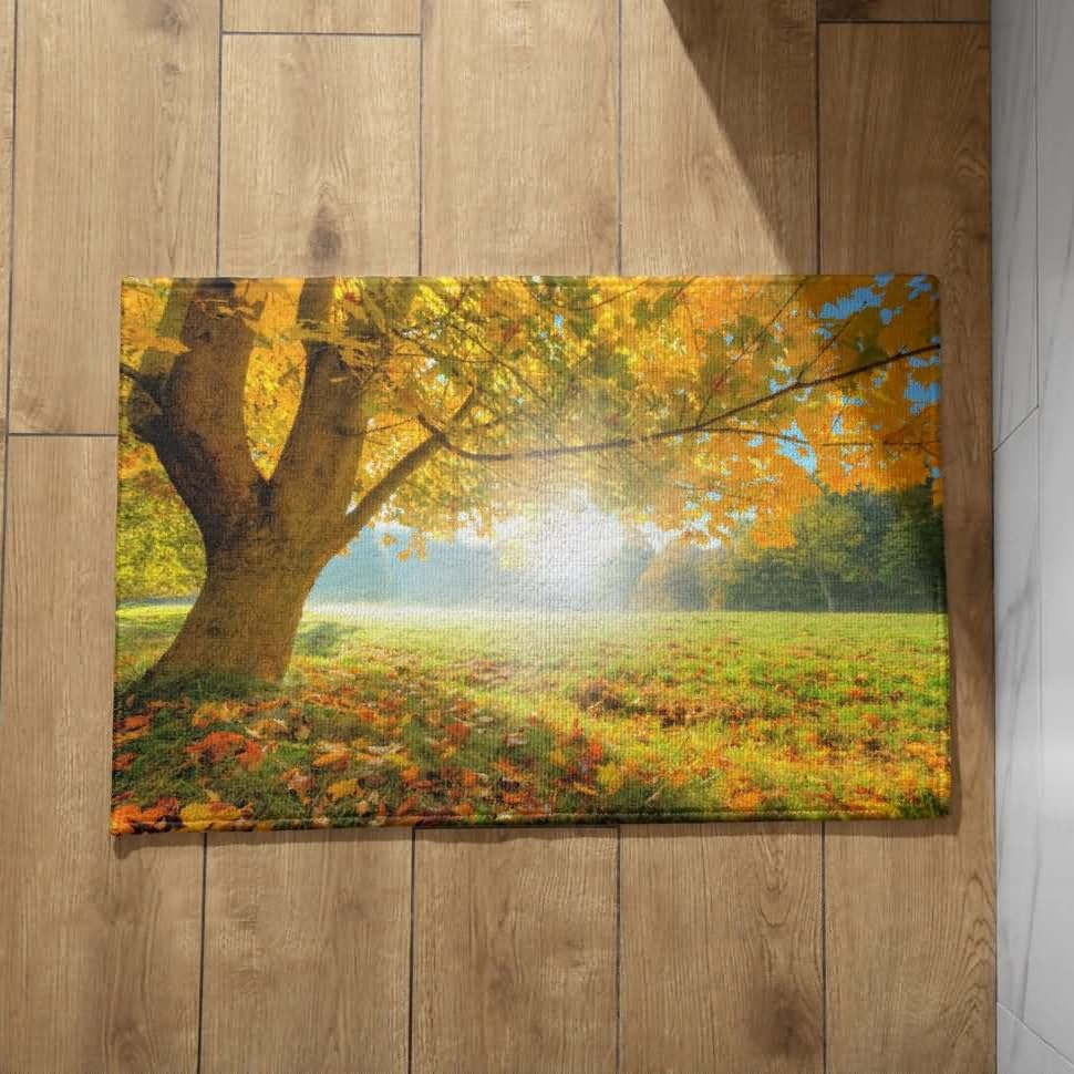 Tapis entrée antidérapant en coton absorbant 50x80cm avec motif arbre original