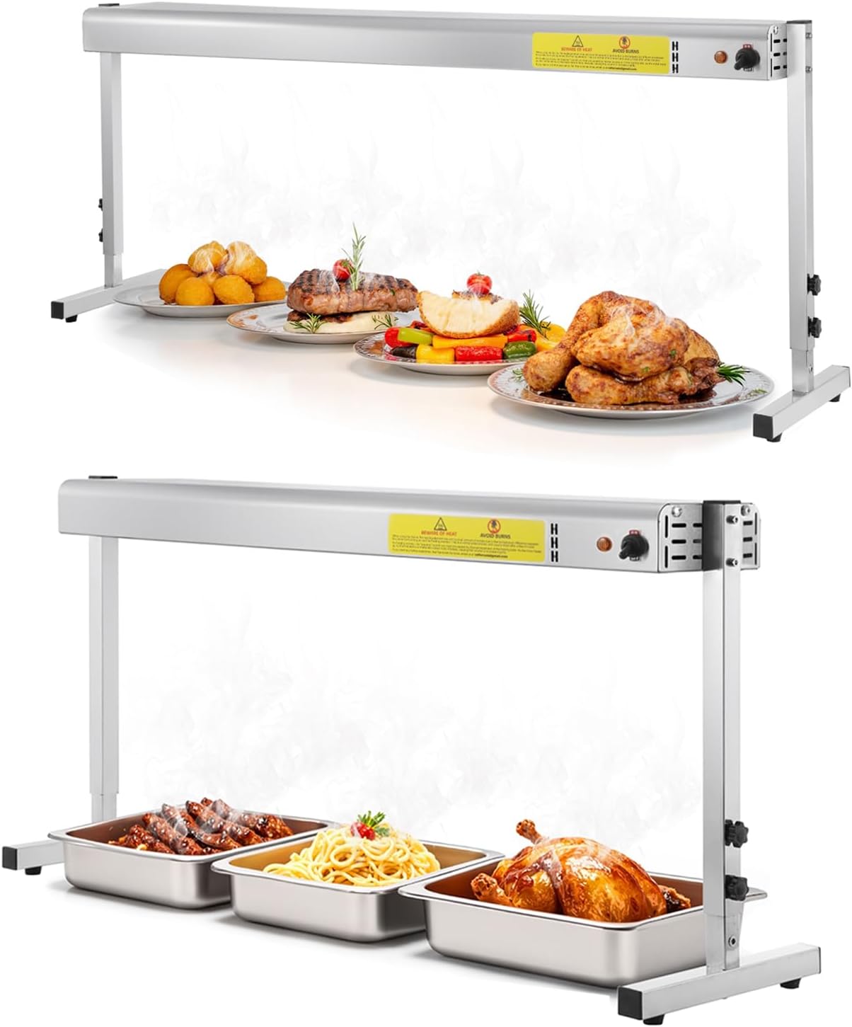 Food Heat Lamp, Commercial Food Warmer Electric Strip Heater Overhead Stainless Steel Catering Heating Lamp for Buffet Restaurant Parties Kitchen, Silver 115V(36-Inch,48-Inch)