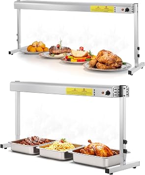 Food Heat Lamp, Commercial Food Warmer Electric Strip Heater Overhead Stainless Steel Catering Heating Lamp for Buffet Restaurant Parties Kitchen, Silver 115V36-Inch,48-Inch