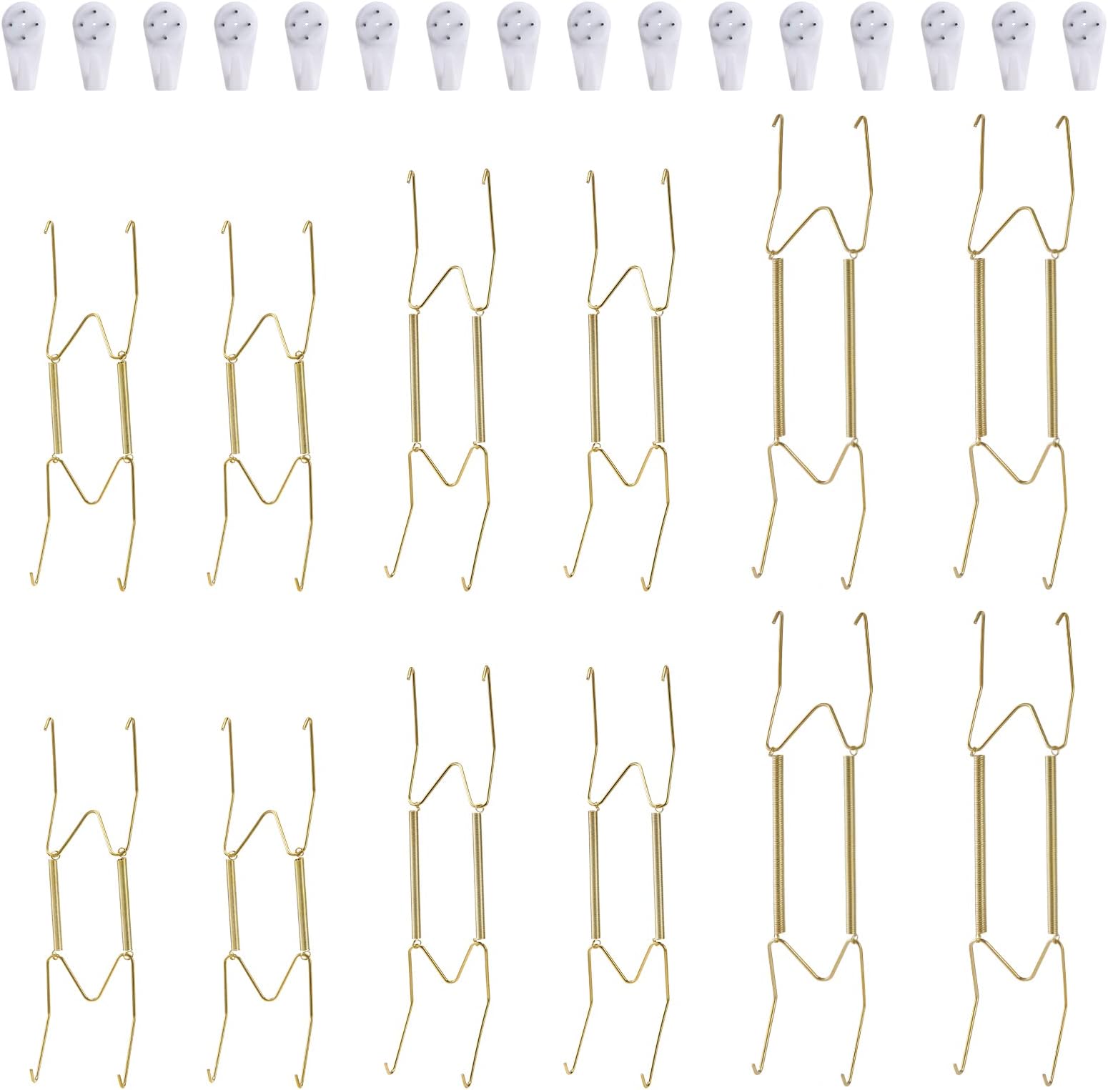 12 Piece Plate Hangers, 8/10/12 Inch Invisible Brass Wall Plate Hangers, Comes with 16 Piece Wall Hooks for Decorative Plates