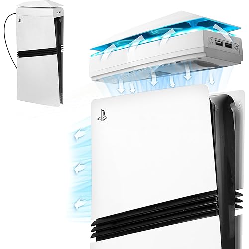 Console Cooling Fan with Dust Cover Colorful LED Light for PS5 Pro Console Disc Edition & Digital Edition Silent Absorb Fan Cooler with 2 USB Port PlayStation 5 Pro Cooling System