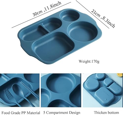 Miniatura 10 de 4 platos divididos irrompibles, bandejas de plástico reutilizables de 14 pulgadas con 6 compartimentos, placa grande de control de porciones para