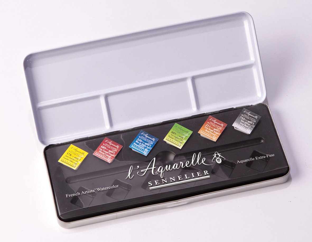 Sennelier Watercolour Metal Tin of 6 Half Pans Intro Set