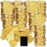 Hanaive 100 Pcs Metal Pirate Coins Pirate Gold Coins Treasure Chest Spanish Doubloon Fake Coins Tokens for Kids Board Games Pirate Party Cosplay (Irregular)