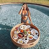 QianCruxtacy Bandeja Flotante para Piscina, Bar De Servir Flotadores De Comida Y Cerveza, Ratán PE, Tejida a Mano, Ideal para Tus Momentos de Ocio en el Agua 60 * 60-White